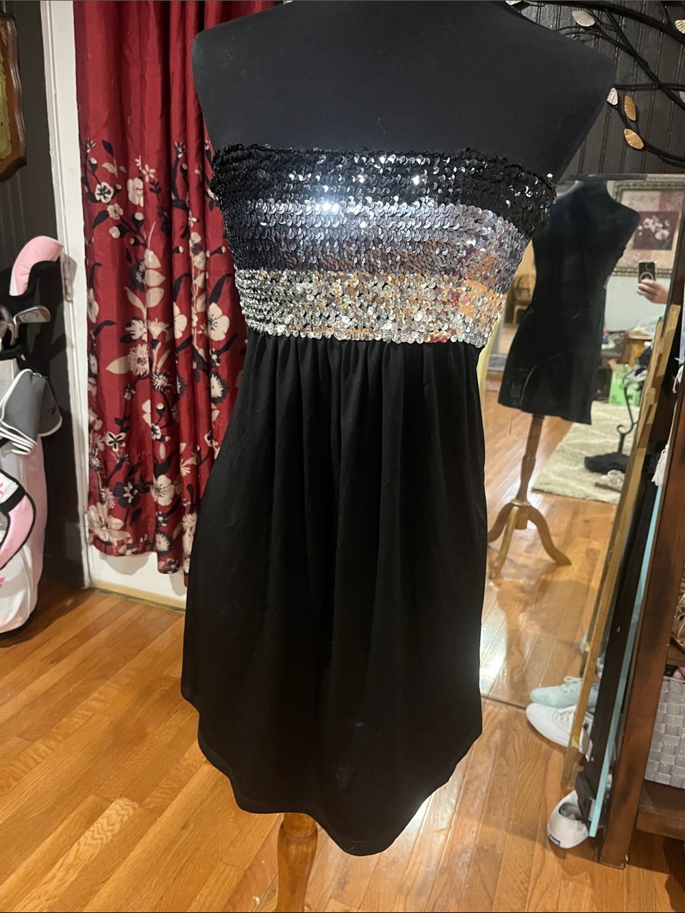 Pretty Good Black Strapless Sequin Bodice Dress